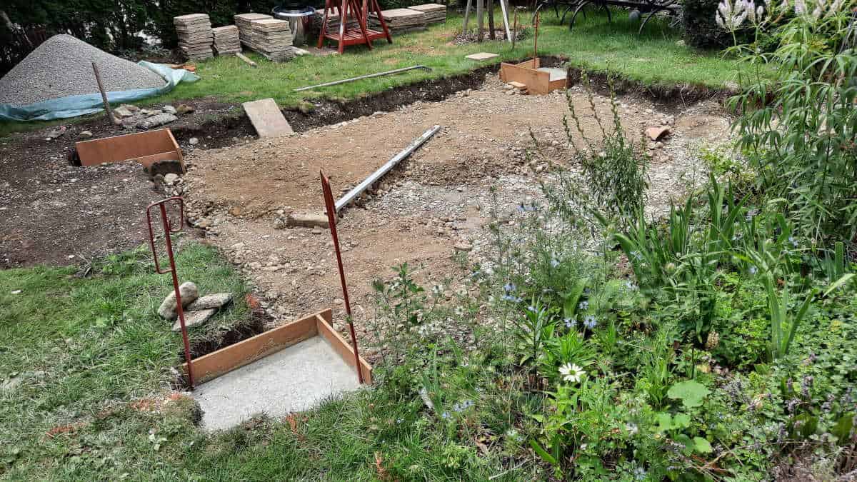 how to build a paver patio - chalkingupsucccess.com How to build a patio: Adding a layer of compatible gravel to the base.
