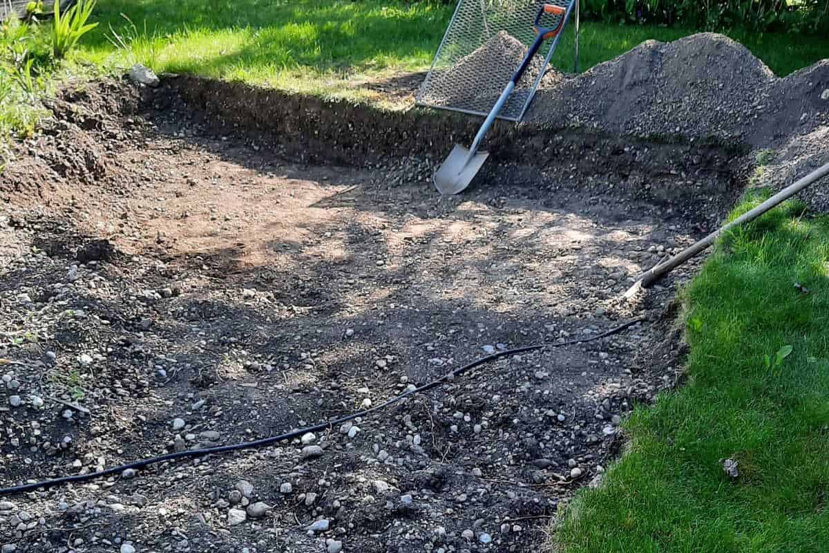 how to build a paver patio - chalkingupsucccess.com Excavating soil ready to build a paver patio